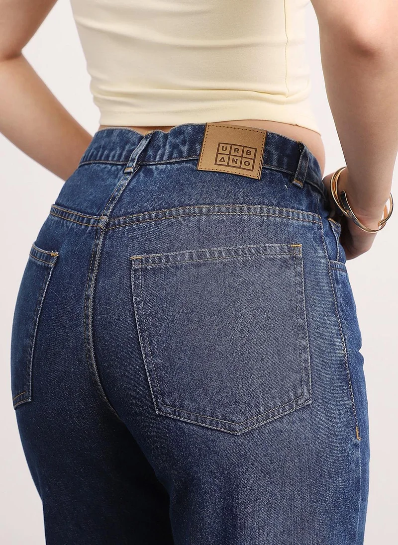 Urbano Fashion  Urbano Fashion Women's Dark Blue High Rise Straight Fit Washed Jeans Non-Stretchable for Women | Best Price UAE